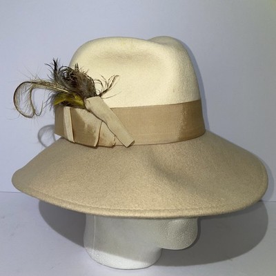 Miss Bierner Feathered Vintage Brown Two Tone Sun Hat Felt Size 6 3/4