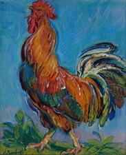 Papel de arte fino impresión giclee reproducción pintura gallo pollo antiguo década de 1900