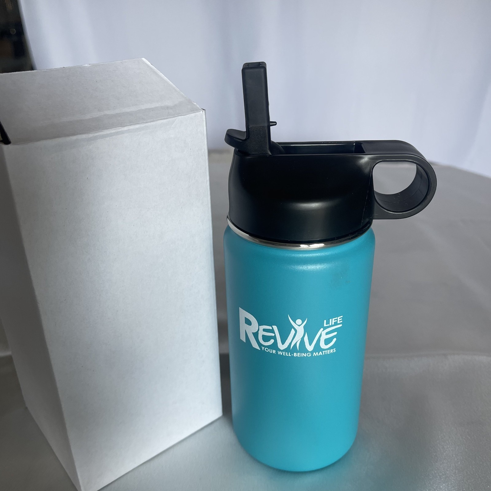 New Revive Life Insulated Water Bottle for Kids 12 Oz Wide Mouth Straw Lid Green