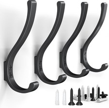 4PCS Large Black Coat Hooks Wall Mount Heavy Duty, Wall Hooks for Hanging, Backp