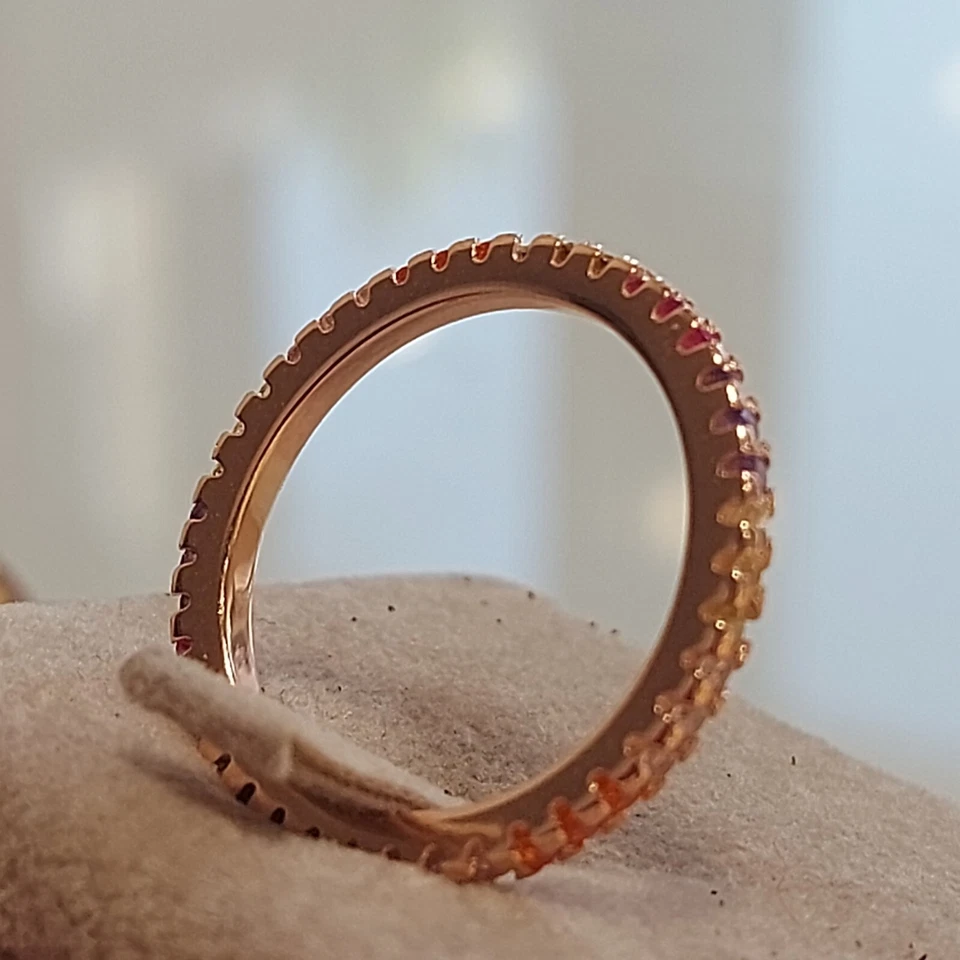 Anello argento 925 rosa donna veretta infinity eternety giro dito zirconi colore - Immagine 4 di 4