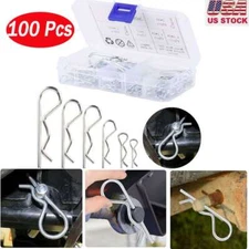 100PCS R Clips Spring Lynch Hitch Cotter Hair Pin Assortment Split Disc Calip US