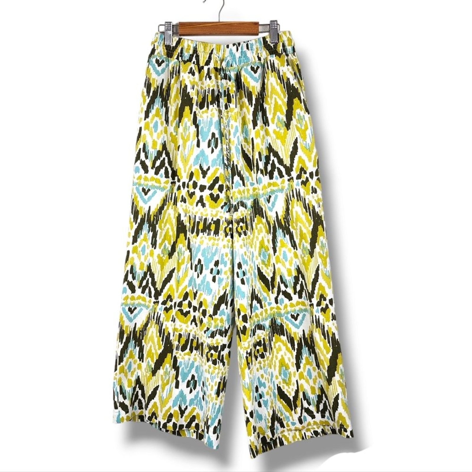 NYC Once and Again Wide Leg Pants Size S Linen Blend Ethnic Print Pull-On Boho