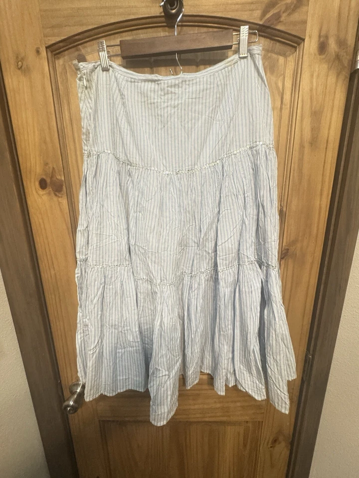 Emma James Skirt Midi Striped Blue White Flowy Lace Cottagecore Prairie Size 12 - Image 2 of 4