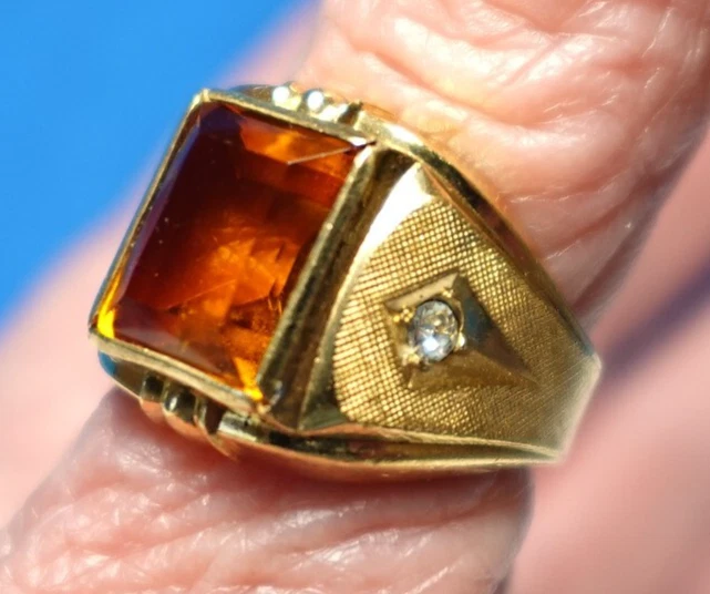 ANEL VINTAGE DE PEDRA CITRINO TRANSPARENTE CHEIO DE OURO 10K TAMANHO 6,5 5,6 GRAMAS - Imagem 2 de 3