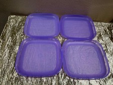 New Set 4 Tupperware Luncheon Plates 8 Square Raised Sides Lilac Color