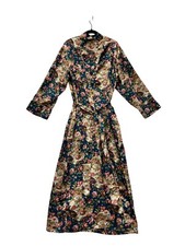 Rare Vintage Christian Dior Floral Satin Long Robe With Tie Belt 8020