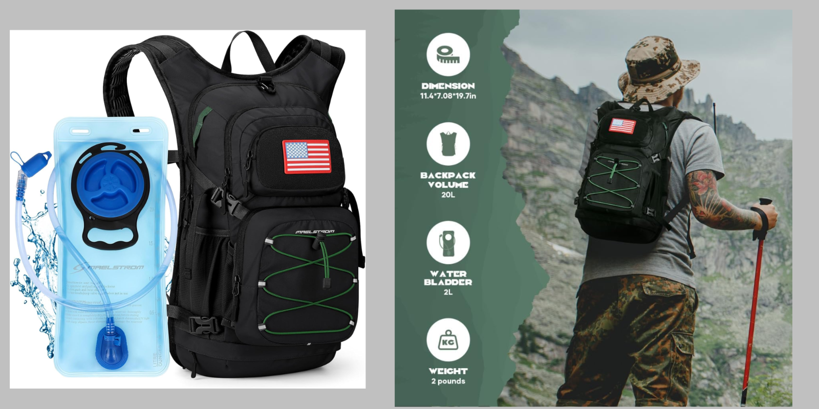 Hydration Hiking Backpack with 2L Water Bladder – Black Maelstrom for Men and Women-image