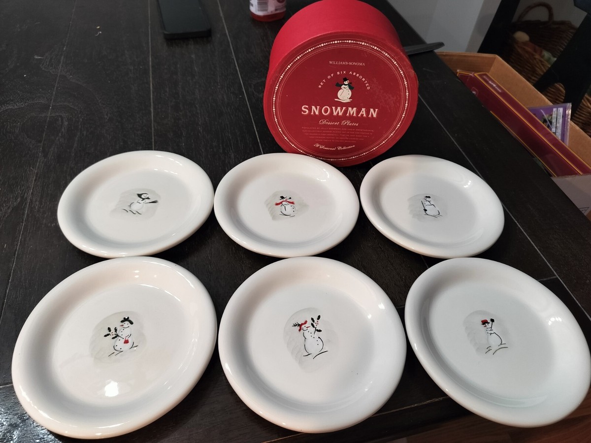 Set of 6 Williams Sonoma Snowman Dessert plates in original  Williams Sonoma Festive Assorted Snowman Dessert Plates Cookies Set of 5 main image 0