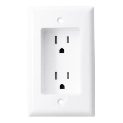 Construct Pro Single Gang Recessed Dual Power Outlet (White, ETL Listed)