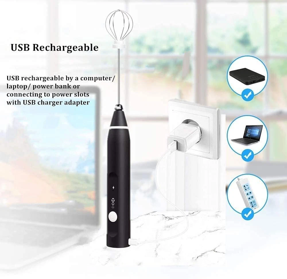 Milk Frother Handheld Immersion Blender Cordlesss Foam Maker USB Rechargeable...
