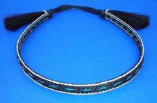 Western Decor Cowboy HAT BAND 5 Strand Black/Blue/White Horsehair Double Tassel