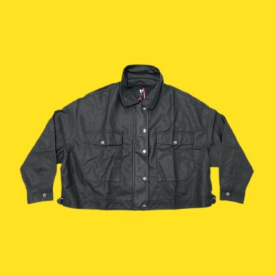 V by Very Biker Jacke Kunstleder Kragen Oversized Reißverschluss Schwarz UK 18
