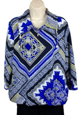 Zenergy by Chico's Size 1 Medium Zip-Up Jacket Two Pockets Long Sleeve Geometric