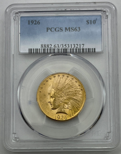 1926 $10 Gold Indian Head Coin, PCGS MS-63, Philadelphia Mint, Pre-1933 Gold.