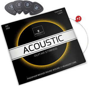 Set 6 Corde per Chitarra Acustica in Phosphor Bronzo, 4 Plettri+1 Corda Mi Extra
