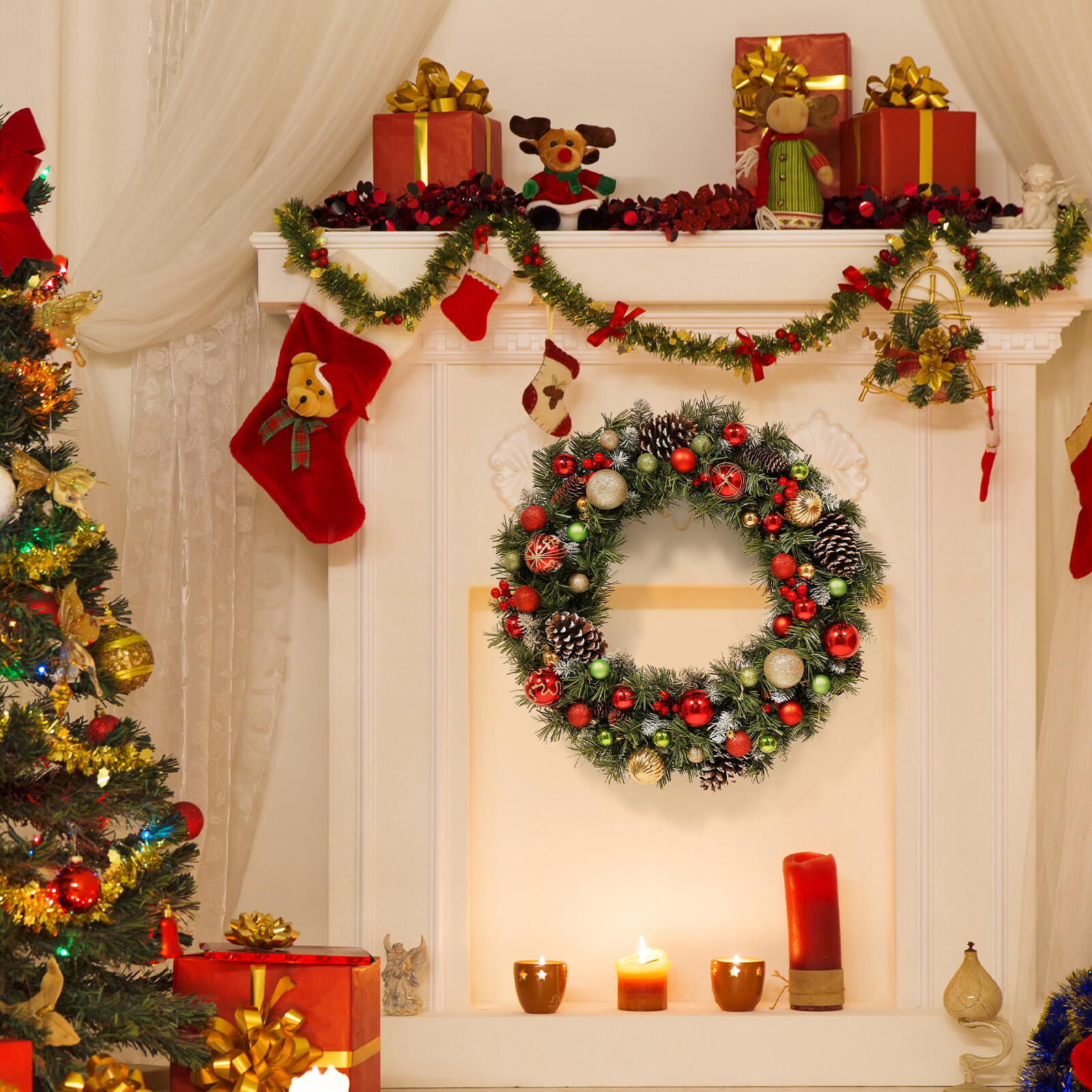 40C Weihnachtskranz Adventskranz Hängend Weihnachtsdeko Tür Kranz It
