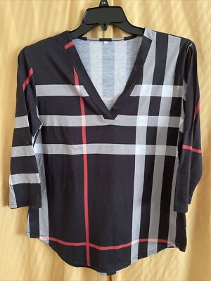 Unbranded Woman s Black, Grey & Pink Top W Strap Sleeves Size M/L