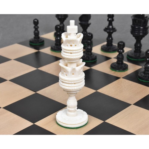 4.1" Lotus Series Hand Carved Chess Pieces Only Set - Camel Bone - Picture 6 of 9