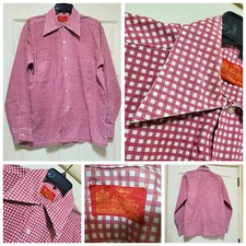 Sears Kings Road Shirt Men 15 15.5 Red White Check Vintage Retro Perma Prest Dad
