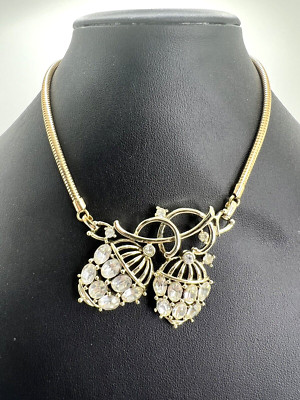 Vintage Gold tone Volupte Clear Rhinestone Fruit Acorn Necklace 16 inch