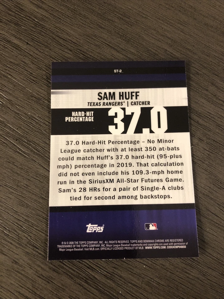 2020 Bowman Chrome-Stat Tracker-Sam Huff #ST2-Mint - Image 2 of 2