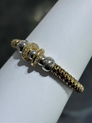 Rose Gold Sterling Diamond Cut Large Bead Design Stretch Bracelet 7" Length Gift - Picture 4 of 10