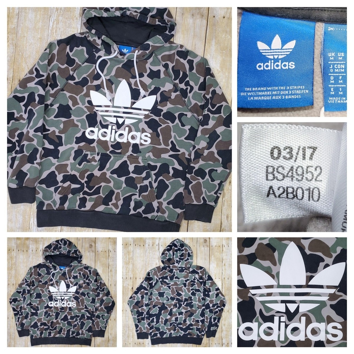 adidas Originals Camo Hoodie Big Trefoil Logo BS4952 Men's Med EUC