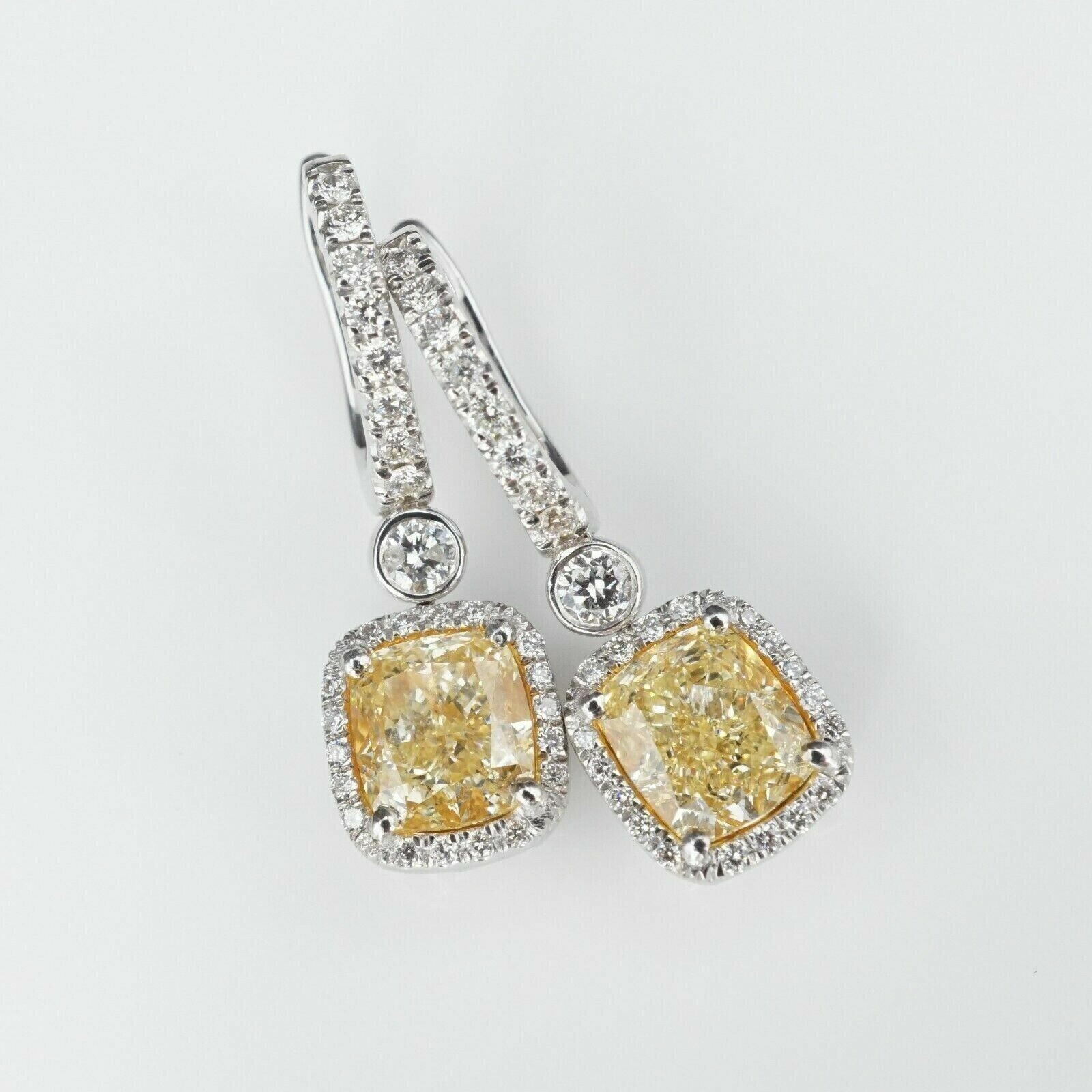 14K White Gold FN 3.00Ct Lab Created Yellow Diamond Halo Drop & Dangle