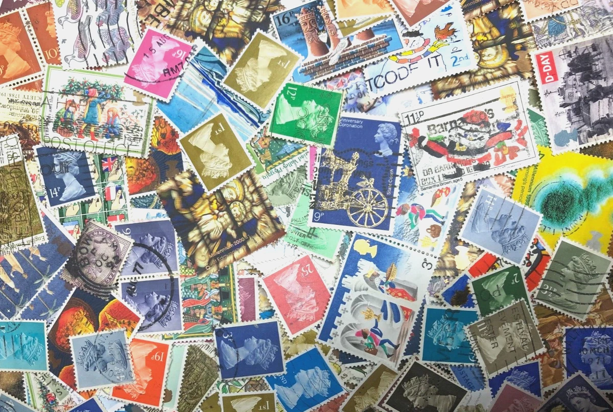 1000 estampillas postales vintage de GB de colores mezclados para arte y artesanía usadas fuera de papel