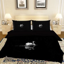 3D White Swan River Black Quilt Cover Set Duvet Cover Bedding Pillowcases