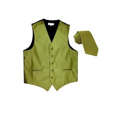 New Men's Tuxedo Vest Vertical Stripes Necktie prom party wedding Spinach Green