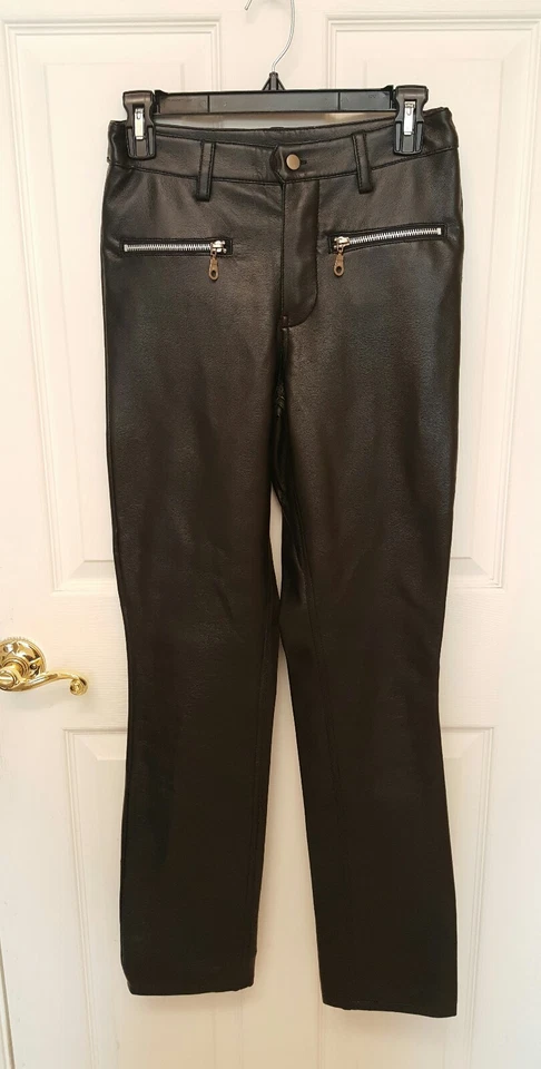 BB Dakota Black Leather Pants Straight Leg Zip Pockets - Size 5/6 - Image 3 of 4