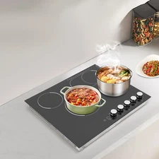 4 Burner Electric Cooktop Ceramic Stovetop 110V with Knob Control & Timer