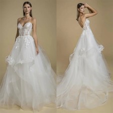 A Line Wedding Dresses Fashion Tiered Tulle Appliqued Lace Country Bridal Gowns