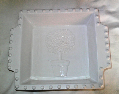 Dotted White Bowl/Serving Piece With Embossed Tree Mainstreet MSC 9.75''x8''.