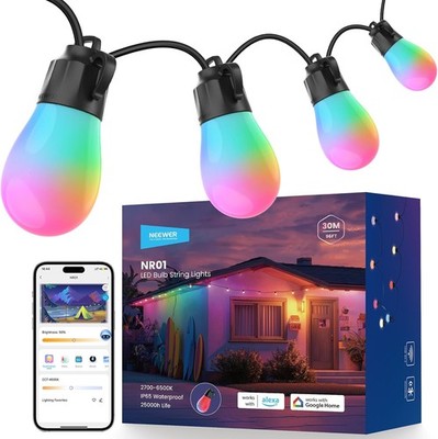 NEEWER 96ft Außen Lichterkette Smart App Steuerung RGB IC MIT 15 LED Birnen IP65