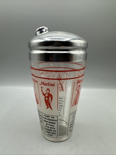 Coctelera de vidrio vintage con tapa de metal recetas saludo a tu salud MCM - Imagen 5 de 11