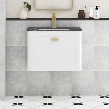 600/800mm Gloss White Vanity Unit Basin 1 Drawer Wall Hung Black Star Basin