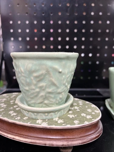 Vintage  3.25” Green Planter Flower Pot USA 104