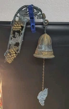 Vintage grapes Cast Iron Wall Mount Dinner Door Barn Bell turquoise tarnish