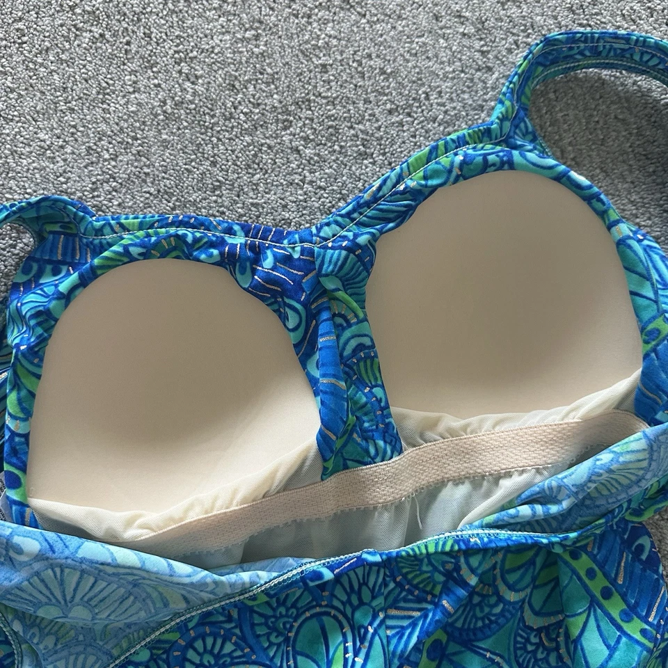 Traje de baño Maxine of Hollywood de una pieza azul verde cachemira pierna fruncida talla 18 Foto 4 de 4