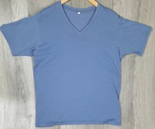 Uniqlo Shirt Mens L Blue Solid V-Neck Short Sleeve Casual Tee Cotton Blend 10