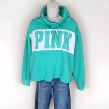 PINK Victorias Secret Green Cropped Funnel Neck Sweatshirt Womens sz M Medium R3