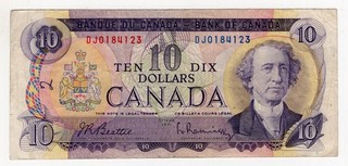 1971 BANK OF CANADA TEN 10 DOLLAR BANK NOTE DJ 0184123 NICE BILL