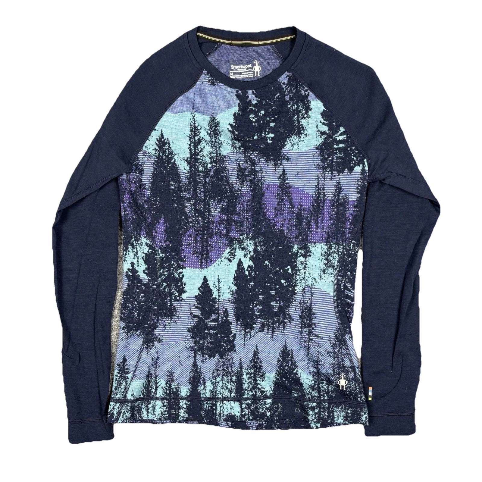 Smartwool Women's Merino 250 Base Layer Shirt Size M Blue Trees Wool Long Sleeve