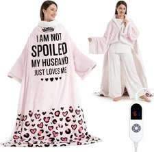 Wearable Heated Blanket with Sleeves Foot Pocket Electric for Women Wife Gift