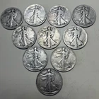 Lot of 10 Walking Liberty Half Dollars, Dates 1930s, 90% silver