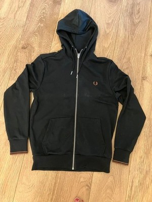 Fred Perry Mens Hoodie Zip Through Track Jacket in Black Size Medium