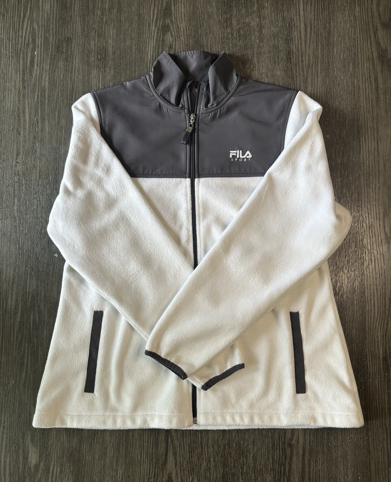 Giacca sportiva Fila donna bianca grigia pile jogging corsa palestra full zip grande